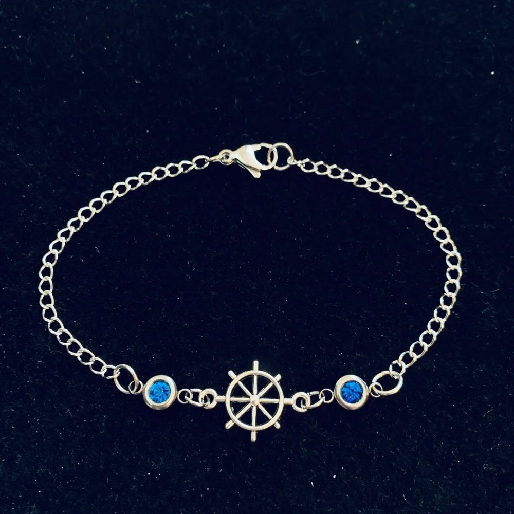 Nautical Ship’s Wheel bracelet with rhinestones